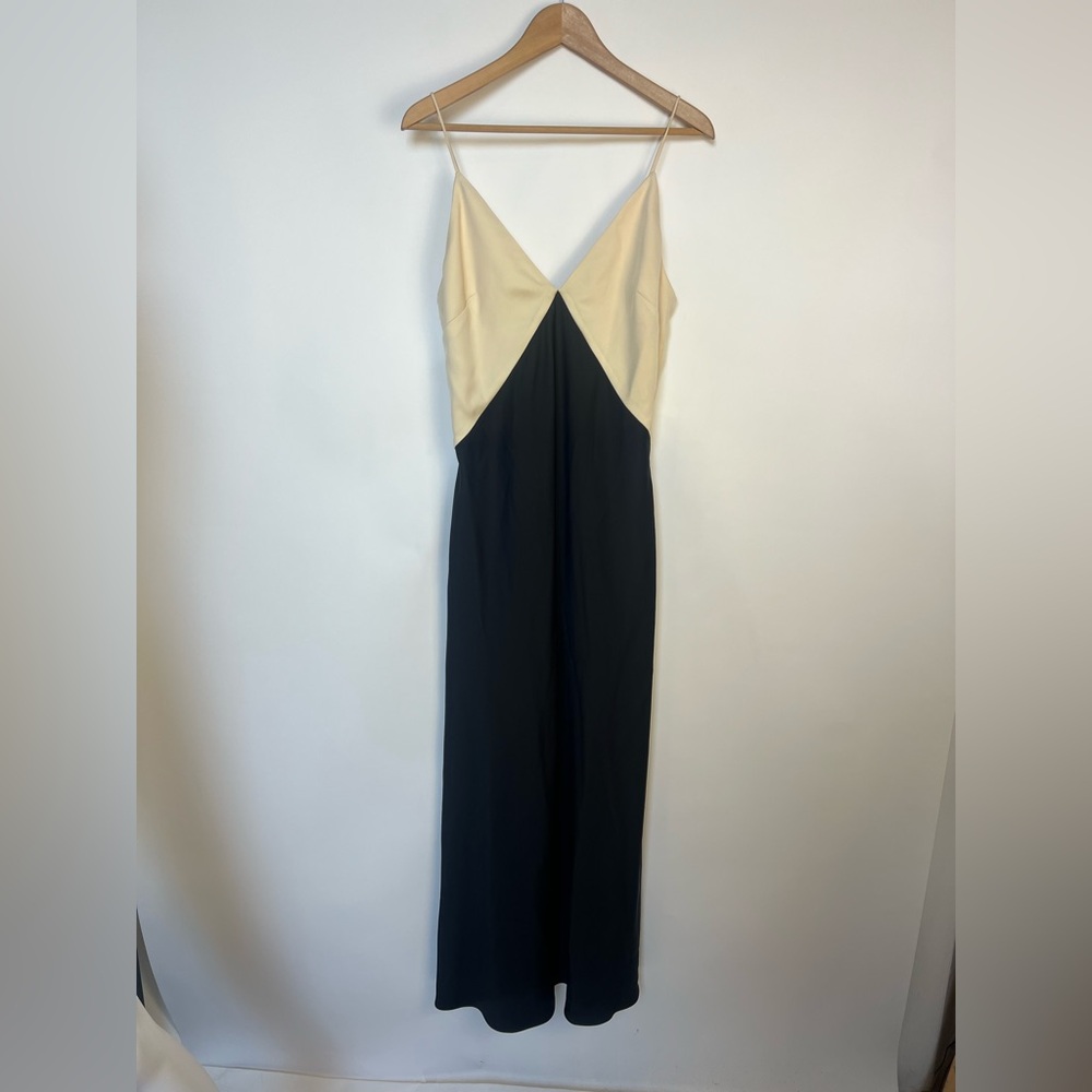 Mango Two-Tone Lingerie Maxi Dress Black Cream Colorblock NWT Size‎ M - Picture 8 of 13